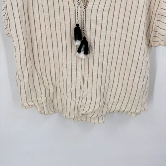 Joie‎ Striped Top Gauzy Fringe Tie Peasant Boho SS Shirt Small White Black - Picture 7 of 11